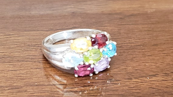 Sterling Silver Ring With Multiple Colored Gem St… - image 4