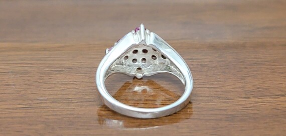 Vintage 1970s Sterling Silver Ruby Cluster Ring -… - image 4
