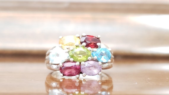 Sterling Silver Ring With Multiple Colored Gem St… - image 5