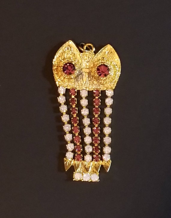 Vintage Rhinestone Owl Pendant  / Rhinestone Pend… - image 2