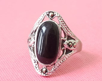 Sterling Silver Ring With Black Onyx  - Sterling Silver Ring  - Black Onyx Ring