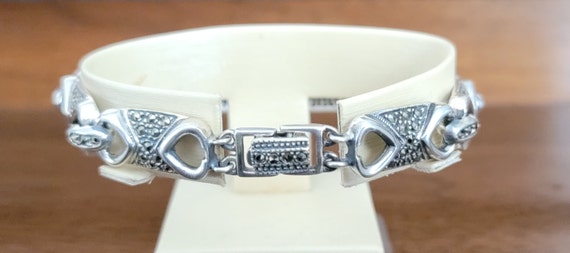 Vintage Sterling Silver Marcasite Bracelet  - Mar… - image 5