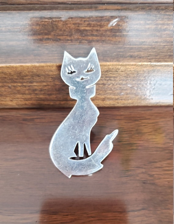 Sterling Silver Cat Pin - Cat Pin - Sterling Silve