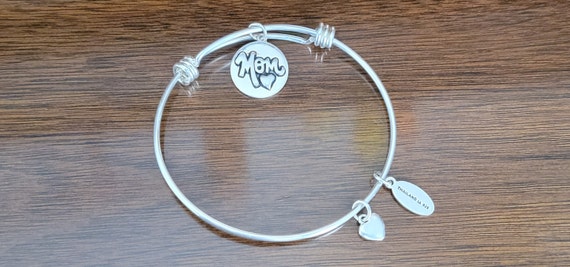 Sterling Silver Bangle Bracelet With Mom Charm  -… - image 1