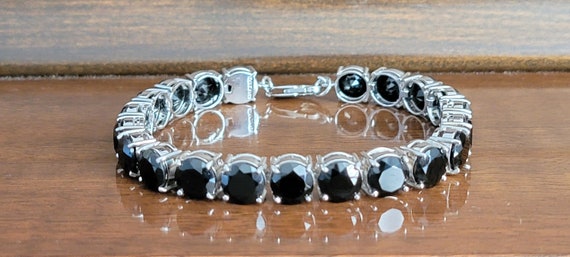 Sterling Silver Bracelet With Cubic Zirconian Bla… - image 1