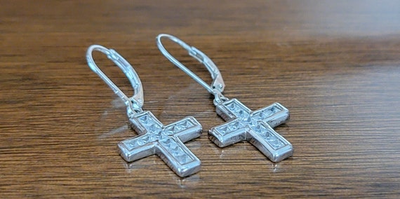 Sterling Silver Pierced Dangle Cross Earrings  - … - image 3
