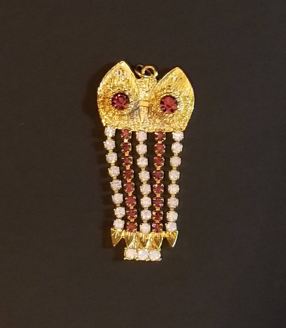 Vintage Rhinestone Owl Pendant  / Rhinestone Pend… - image 1