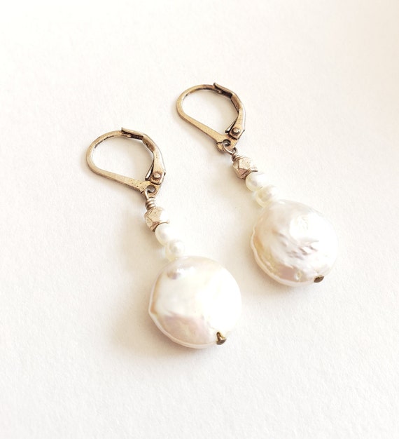 Sterling Silver Pearl Pierced Dangle Earrings  - P