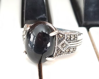 Sterling Silver Ring With Black Onyx And Marcasite  - Black Onyx Ring - Sterling Silver Ring