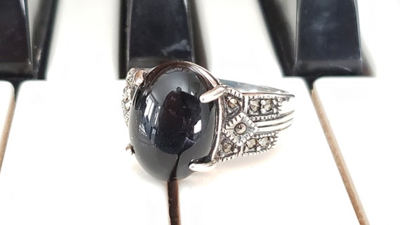 Sterling Silver Ring With Black Onyx And Marcasit… - image 1