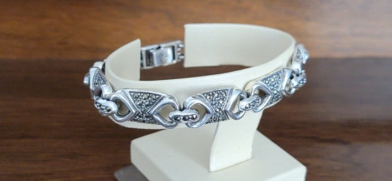 Vintage Sterling Silver Marcasite Bracelet  - Mar… - image 1