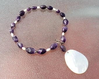 Handmade Amethyst Necklace With Mother Of Pearl