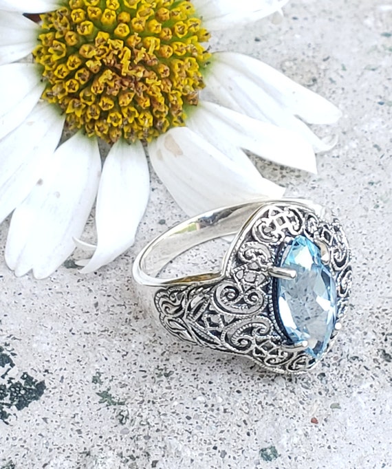 Sterling Silver Blue Topaz Ring - Sterling Silver 