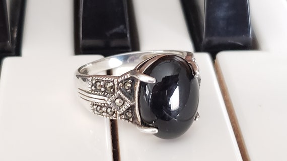 Sterling Silver Ring With Black Onyx And Marcasit… - image 4