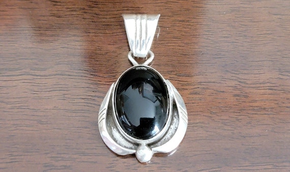 Vintage Sterling Silver Black Onxy Pendant  - Nav… - image 2