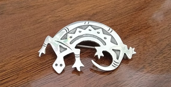 Sterling Silver Aztec Lizard Brooch - Sterling Si… - image 1