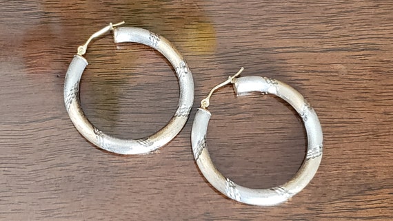 10k Gold With Sterling Silver Hoop Pierced Earrin… - image 1