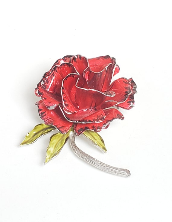 Rose Metal Brooch - Enamel Brooch  - Brooch