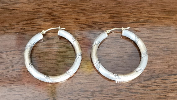 10k Gold With Sterling Silver Hoop Pierced Earrin… - image 3