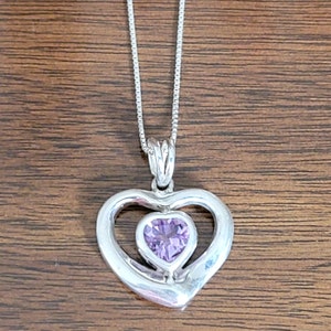 Sterling Silver Fine Necklace With Heart Pendant  - Sterling Silver Necklace  - Amethyst Heart Pendant  - Heart Necklace  - Sterling Silver