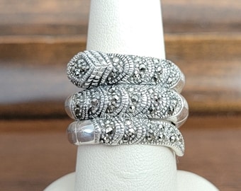 Vintage Sterling Silver Marcasite Snake Ring - Size 7
