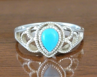 Vintage Sterling Silver Turquoise Ring - US Size 11 1/4