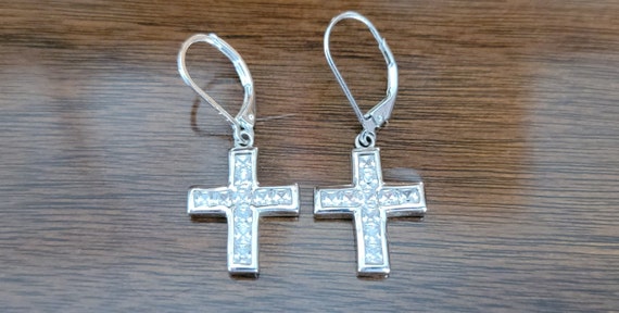Sterling Silver Pierced Dangle Cross Earrings  - … - image 2
