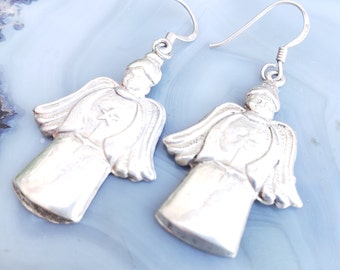 Vintage Sterling Silver Angel Dangle Earrings