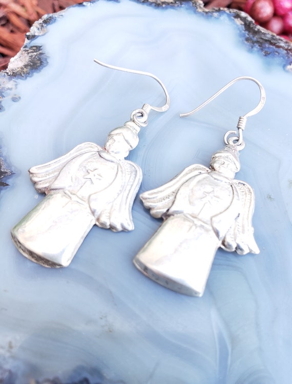 Sterling  Silver  Pierced Earrings  - Silver Angel