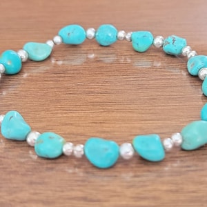 Sterling Silver Turquoise Stretch Bracelet - Turquoise Bracelet  - Bracelet  - Sterling Silver