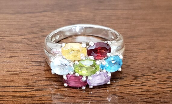 Sterling Silver Ring With Multiple Colored Gem St… - image 2