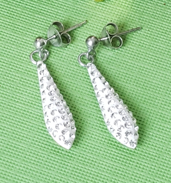 Sterling Silver Pierced Dangle Earrings  - Teardr… - image 1