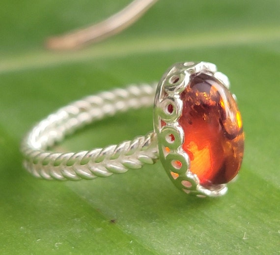 Sterling Silver Ring  - Sterling Silver Amber Ring