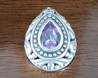 Vintage Sterling Silver Pendant With Amethyst  - Sterling Silver Pendant  - Amethyst Pendant - Pendant