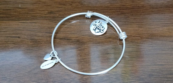 Sterling Silver Bangle Bracelet With Mom Charm  -… - image 3