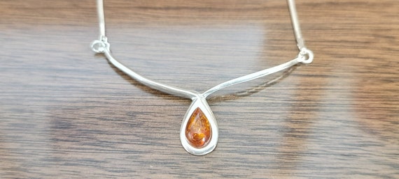 Sterling Silver Amber Neck - Amber Necklace  - St… - image 1