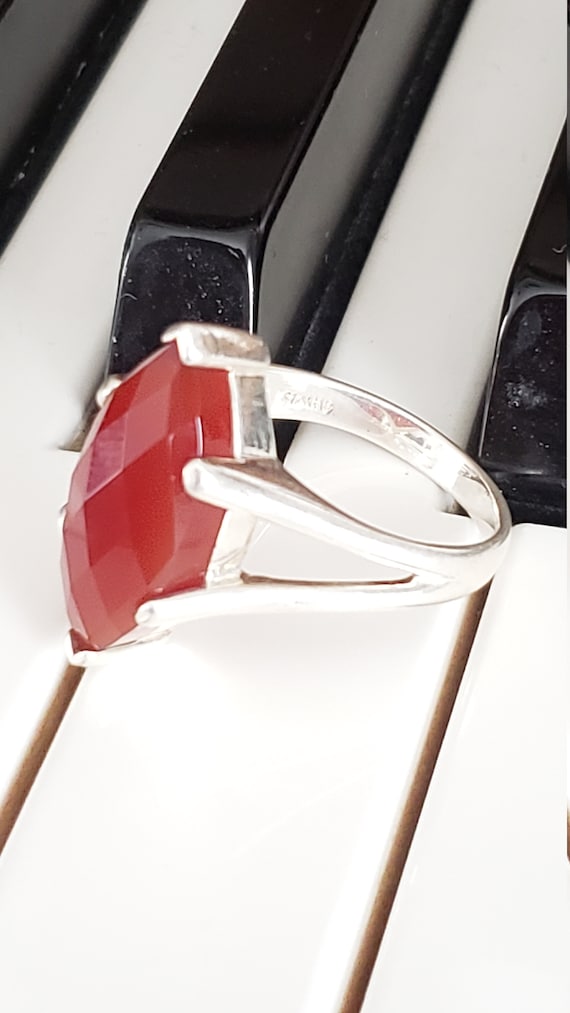 Vintage Marquise Carnelian Sterling Silver Ring -… - image 3