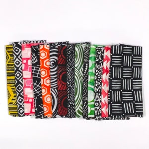 POUND PACK PLUS #899 Black, White, Orange, Green, Yellow, and Red 100% Cotton Batiks & Handpaints Fabric Scraps Bundle Package ooak