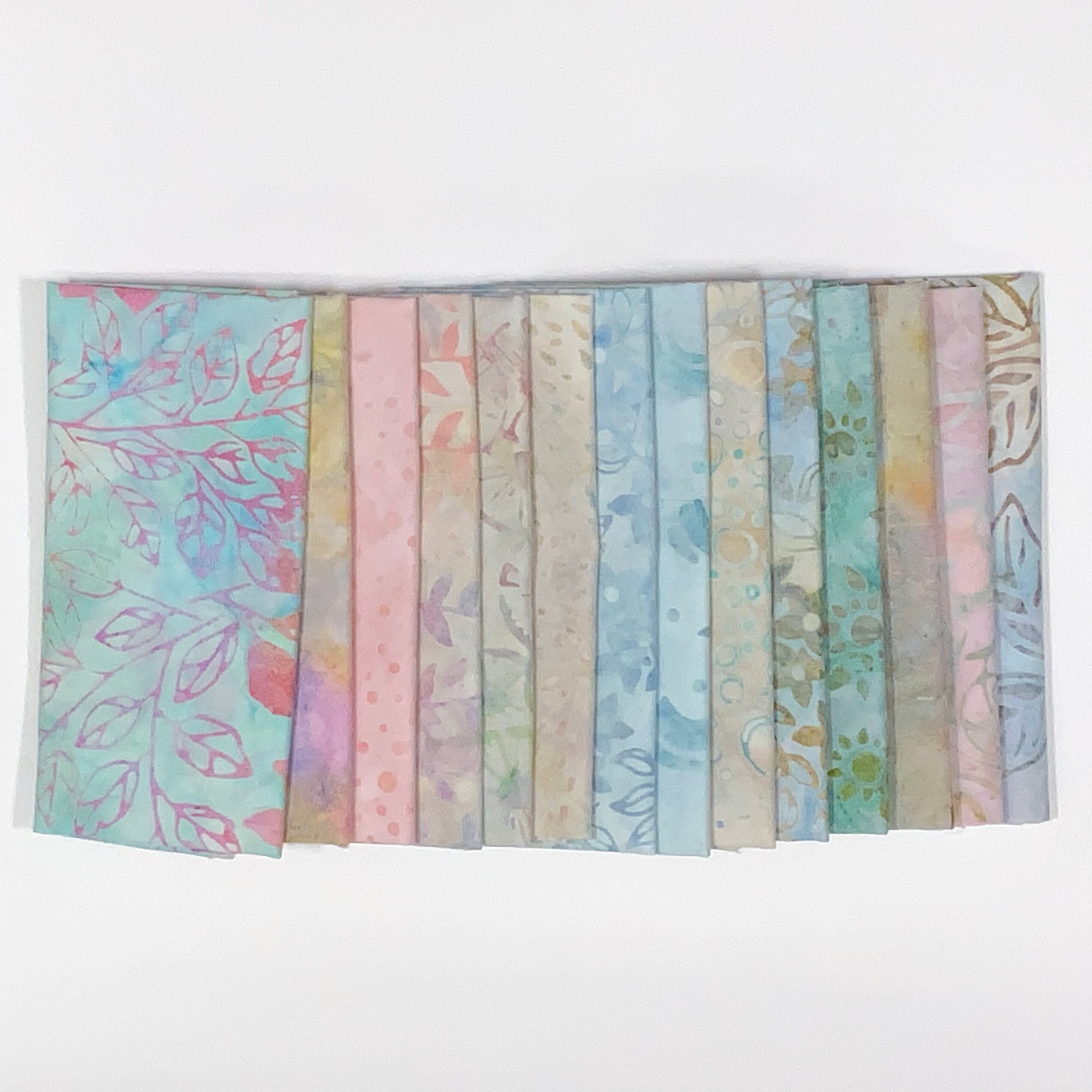 POUND PACK PLUS #798 Muted Blues, Pinks, Greens, Pinks, and Tans 100% Cotton Batiks & Handpaints Fabric Scraps Bundle Package ooak