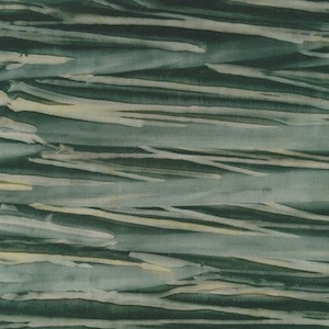 May include: Abstract fabric with a green and white striped pattern. The fabric has a soft, flowing texture.