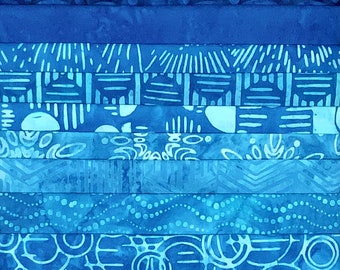9 Fat Quarter Batik Sampler Color: Blue #4 FQ Pack Bundle