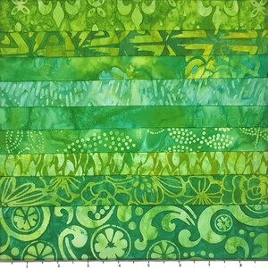 9 Fat Quarter Batik Sampler Color: Green #4  FQ Pack Bundle