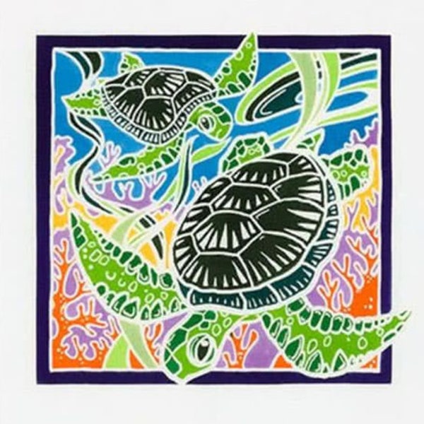 Robert Kaufman Artisan Batiks Handpainted Batik Tropical Sea Turtle Panel 20" x 22"
