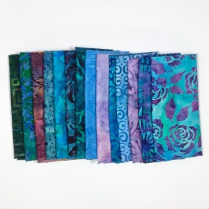 POUND PACK PLUS #1080 100% Cotton Batiks & Handpaints Fabric Teals, Purples, Blues, and Greens Package ooak