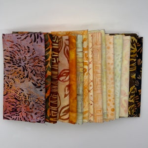 POUND PACK PLUS 609 Oranges, Rust, Yellows, and Greens 100% Cotton Batiks & Handpaints Fabric Scraps Bundle Package ooak