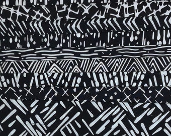 9 Fat Quarter Batik Sampler BLACK & WHITE LINES #2  fq Pack Bundle