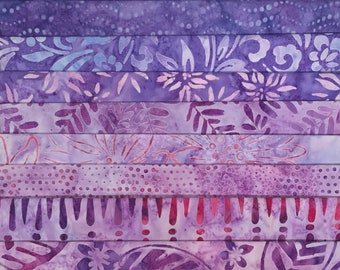 New for April 9 Fat Quarter Batik Sampler Color: Purple Medium #1 FQ Pack Bundle