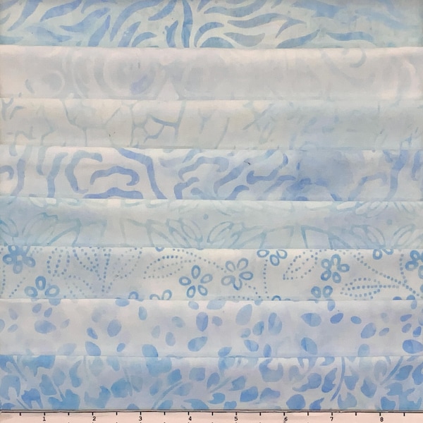 8 Fat Quarter Batik Sampler Light Blue #7 FQ Pack Bundle