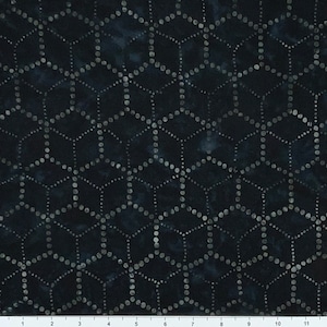 May include: A dark blue fabric with a white hexagonal pattern. The hexagons are made up of small white dots.