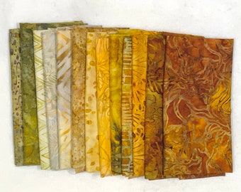 POUND PACK PLUS #1314 Golds, Greens, Tans, and Creams 100% Cotton Batiks & Handpaints Fabric Scraps Bundle Package